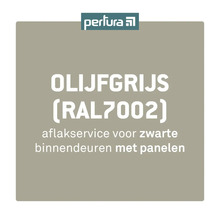 Perlura Logo. Lakservice voor zwarte binnendeuren met panelen in olijfgrijs RAL7002.