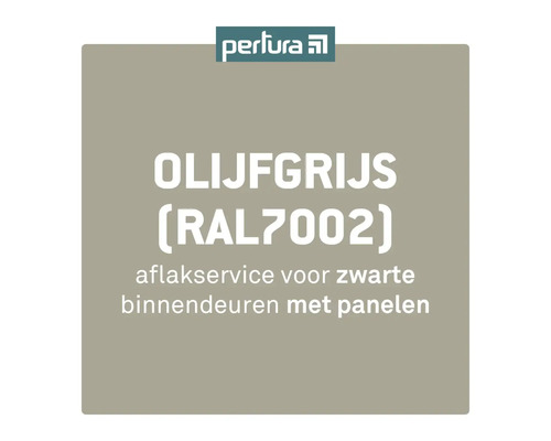 Perlura Logo. Lakservice voor zwarte binnendeuren met panelen in olijfgrijs RAL7002.