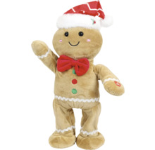 Peperkoekmannetje als knuffel met kerstmuts en vlinderdas