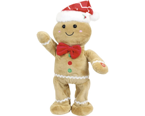 Peperkoekmannetje als knuffel met kerstmuts en vlinderdas