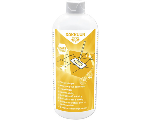 Tegelreiniger in een witte fles met geel etiket