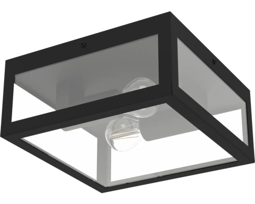 Vierkante plafondlamp met glazen kap en lamp