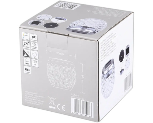 Verpakking van een LED-solar-tafellamp van glas