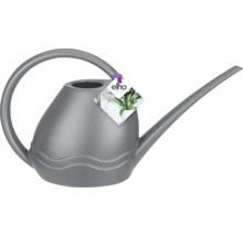 Grijze kunststof gieter met gebogen handvat en schenktuit