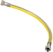 Gele gasslang met stalen vlechtwerk en aansluitingen