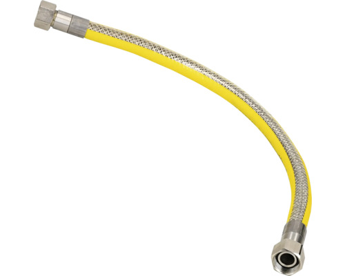 Gele gasslang met stalen vlechtwerk en aansluitingen