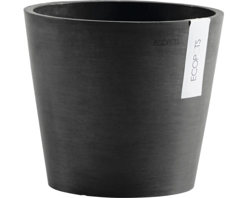 Ronde Ecopots bloempot van gerecycled kunststof in zwart.