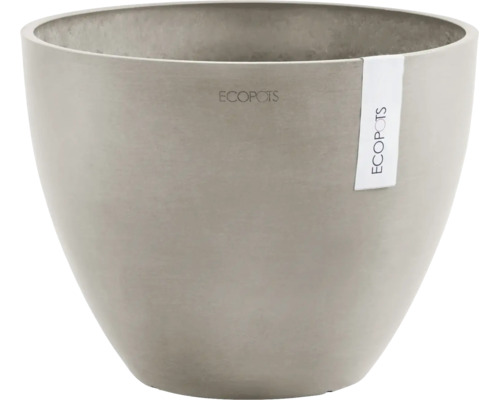 Ronde bloempot van ECOPOTS gemaakt van gerecycled kunststof met een mat oppervlak.