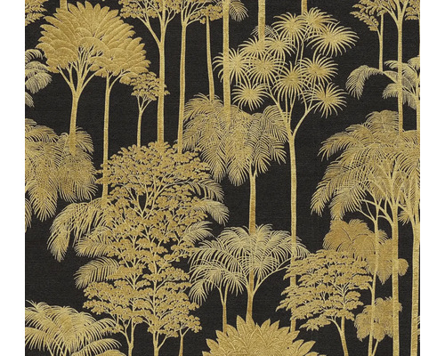 Behang met gouden palmen- en boommotieven