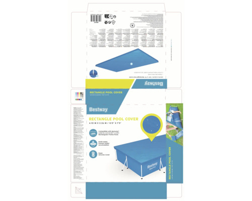 Verpakking van een rechthoekig zwembadafdekzeil van Bestway, 4,10 m x 2,26 m