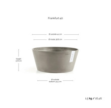 Grijze Ecopots Frankfurt 40 plantenschaal van kunststof, hoogte 17,8 centimeter, buitendiameter 41 centimeter, inhoud 16,4 liter.