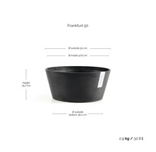 Ecopots bloempot Frankfurt 50, antraciet, diameter 50 centimeter, hoogte 25,7 centimeter, inhoud 30,6 liter, van gerecycled kunststof.