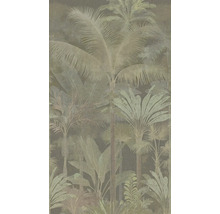 Behang met tropisch patroon van palmbomen en oerwoudbladeren.