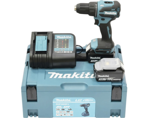 Makita accuboormachineset met oplader, twee accu's en lamp in gereedschapskoffer