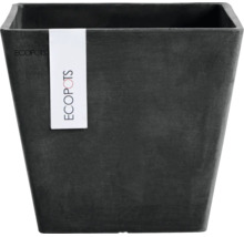 Vierkante ECOPOTS bloempot van gerecycled kunststof in donkergrijs.