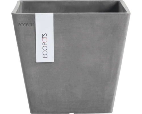 Rechthoekige plantenbak van ECOPOTS gemaakt van gerecycled kunststof met een grijze textuur.