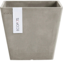 Vierkante Ecopots bloempot van gerecycled kunststof in de kleur grijs.