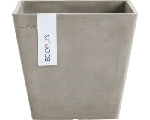 Vierkante Ecopots bloempot van gerecycled kunststof in de kleur grijs.