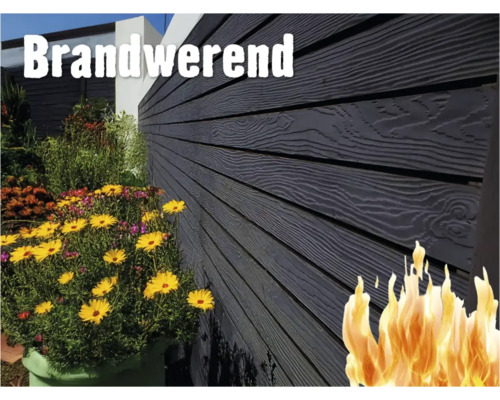Brandwerende gevelbekleding met houtstructuur naast bloemen