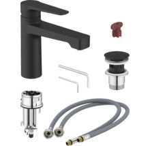 Wastafelkraan in het zwart met accessoires