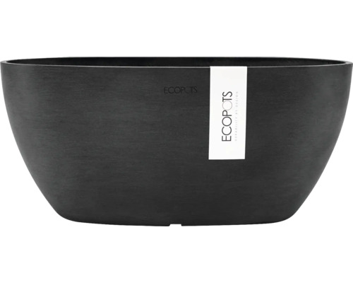 Ovale Ecopots plantenbak van gerecycled kunststof met een donkere steenlook.