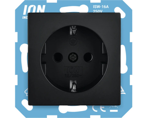 Zwart ION stopcontact met randaarde, 16 ampère, 250 volt
