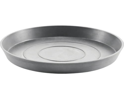 Ronde schotel voor plantenbak van antracietkleurig kunststof.