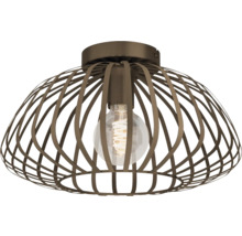 Plafondlamp van metaal met open kooiconstructie en gloeilamp