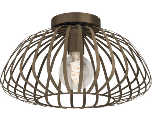 Plafondlamp van metaal met open kooiconstructie en gloeilamp