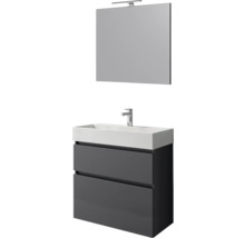 Wastafelcombinatie met wastafel, kraan en spiegel met lamp