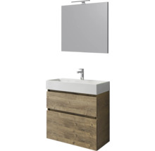 Wastafel met twee laden, wastafelblad, spiegel en lamp
