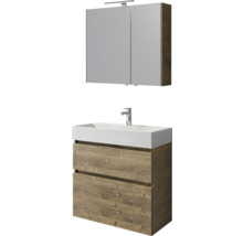 Wastafelcombinatie met spiegelkast en houtlook