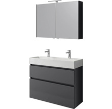Wastafel met onderkast, twee laden en spiegelkast met lamp