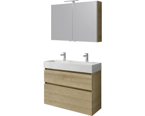 Wastafelcombinatie met spiegelkast en twee lades
