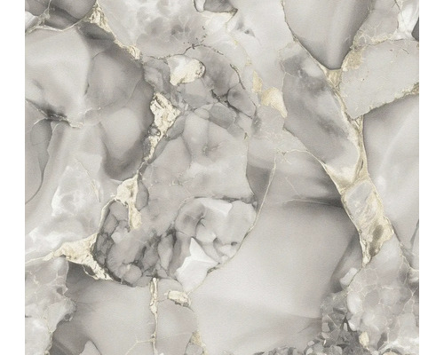 Vliesbehang met marmersteenlook in grijstinten met metallic aders.