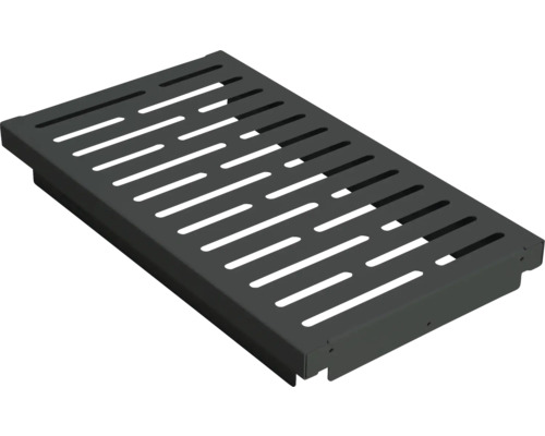 PALATINO Bankopleg Bridge antraciet 60 cm Bovenaanzicht van een rechthoekig metalen straatrooster met langwerpige sleuven