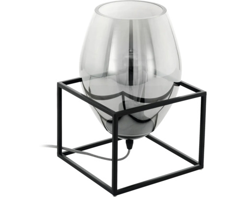 Tafellamp met glazen lampenkap en metalen frame