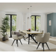 Lichte eetkamer met eettafel, stoelen en planten