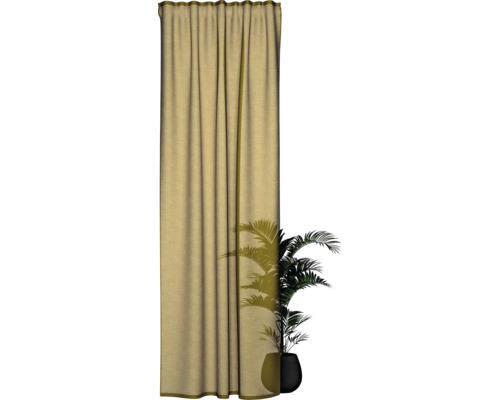 Gordijn met plooiband en kamerplant in pot