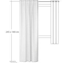 Wit gordijn met ringen en de afmetingen 245 x 140 cm.