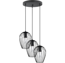 Hanglamp met drie lampen en lampenkappen van metaaldraad