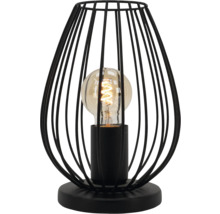 Decoratieve tafellamp met een lampenkap in kooiconstructie en een lichtbron