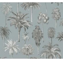 Vliesbehang met palmbomen en tropische planten in een geschetste look.