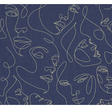 Vliesbehang met line-art patroon van gezichten in een minimalistisch ontwerp.