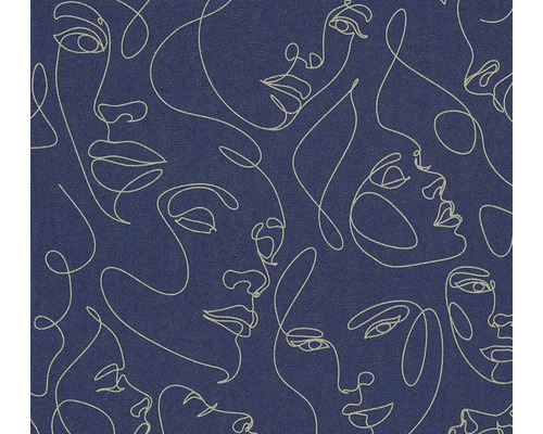 Vliesbehang met line-art patroon van gezichten in een minimalistisch ontwerp.