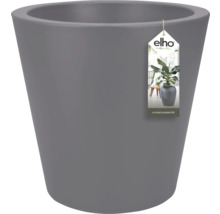 Grijze plantenpot met Elho logo en garantie-informatie