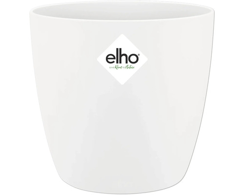Witte bloempot met Elho logo