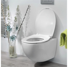 Wandcloset met open spoelrand en verhoogd zitcomfort in een heldere badkamer.