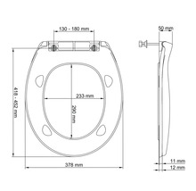 Technische tekening van een toiletzitting met afmetingen