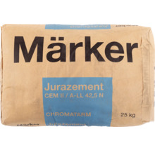 Zak cement met het opschrift Märker Jurazement CEM II/A-LL 42,5 N, 25 kilogram